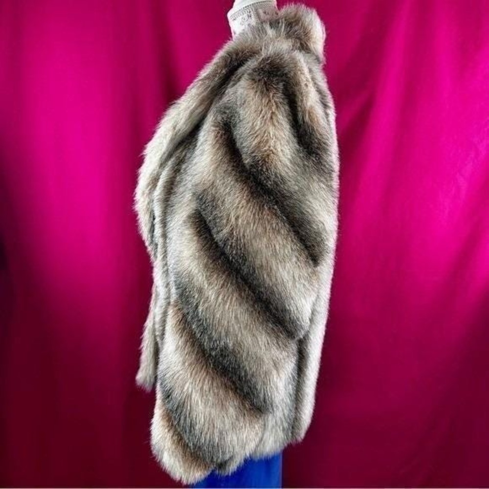 Vintage Faux Fur Striped Coat Brown Short Large Mob Wife Glam Luxury Chic - Picture 7 of 17